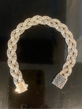 John Hardy Braided Silver-Tone Bracelet with Pave Clasp